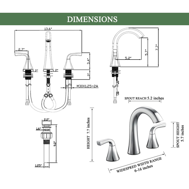 Bathroom Faucet for Sink 3 Hole, Chrome 8 Inch Widespread