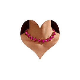 BERYUAN Rose Red Heart Crystal Collar Choker Crystal Rhinestone Choker Necklace Bohemian Heart Crystal Necklace Sparkly Rhinestone Crystal Choker Necklace for Wedding Party for Women, one size,