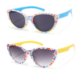 Hifot Pack of 2 Children's Sunglasses for Boys Girls Flowers UV Protection Toddler Sunglasses, Party Gift Outdoor Beach Children Sunglasses 3-12 Years, Style 2