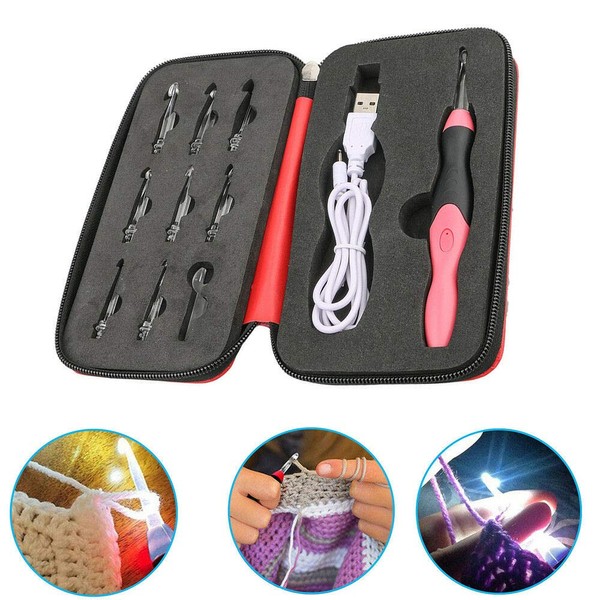 Paddsun Lighted Crochet Hook Set, 9 in 1 Rechargeable Ergonomic