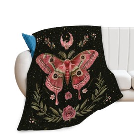 Moth Moon Rose Blanket Witchy Vintage Butterfly Decor Throw Blanket Comfy Plush Flannel Fleece Warm Soft Fluffy Fuzzy Blanket Gothic Gifts for Girls Boys Women Teens for Room Bed Sofa Couch 40"X50"