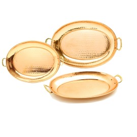 Old Dutch New_Old Dutch Hammered Copper Oval Trays with Cast Brass Handles_Copper