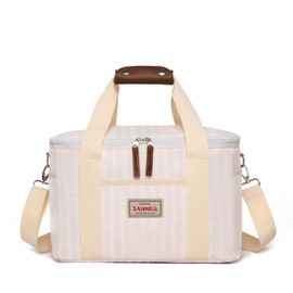 ONGLYP Insulated Lunch Bag for Women and Men,Lightweight Reusable Cooler Tote Bag for Picnic Beach,Waterproof Stripe Lunch Box for Office Work (Pink, 14L)