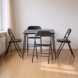 Homy Casa 5-Piece Black Folding Table Set, Compact Design, Sturdy Metal Frame, Ideal for Home Office Use, Easy Storage, Durable Construction