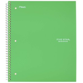 Five Star Spiral Notebook, 3 Subject, Wide Ruled Paper, 150 Sheets, 10-1/2" x 8", Green (73176)