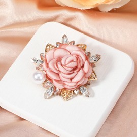 Rose Flower Brooch Pin for Women, Elegant Boutonniere for Men, Rose Flower Hair Clips, Crystal Pearl Fabric Flower Lapel Pin for Women Men Wedding Party Valentine's Day Gentleman's Essentials