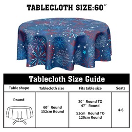 4th of July Round Tablecloth 60 Inch Patriotic Red and Blue Fireworks Polyester Table Cloth Independence Day Memorial Day Table Cover Decoration for Kitchen Dinner Party