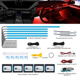 Acrylic Interior Car LED Strip Light with Wireless APP, RGB 10 in 1 with 175 inches 600 LEDs Fiber Optic Car Ambient Lighting Kits, 16 Million Colors Sound Active Function LED Strip for Car