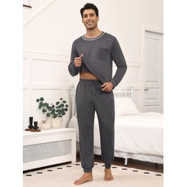 Ekouaer Mens Pyjamas Set Cotton Loungewear Drawstring Sleepwear Set with Top and Pants/Bottoms Pjs for Men Sets Darkgrey M