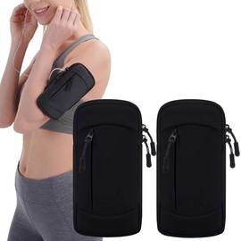 NIAWEA 2pzs Brazalete para Celular para Correr,Brazalete Impermeable Deportivo para Celular,Transpirable y Ajustable con 2 Grandes Bolsillos con Cremallera,para Correr, Caminar, Senderismo y Ciclismo