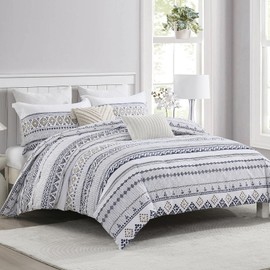 DUOMING Boho Duvet Cover King - 100% Cotton Duvet Cover Set, Cozy and Breathable King Duvet Cover with Zipper Closure & 8 Ties, 3 Piece Bohemian Duvet Cover Set for All-Season