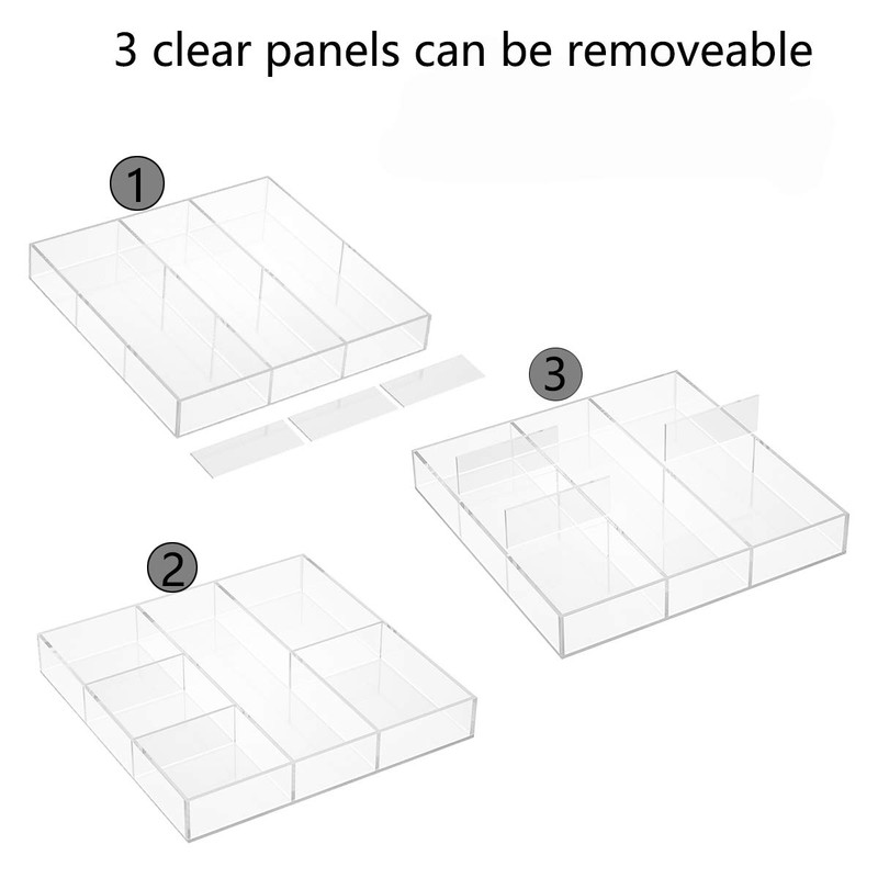 HIIMIEI Acrylic Drawer Organizer, 6 Section Clear Makeup Tray Organizer