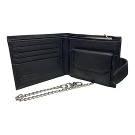 Men's Leather Wallet, Zip Closure, Multiple Card Slots, RFID Blocking, Security Chain, 11 x 9.5 cm (Black)