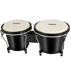 VANPHY Bongo Drum Set for Adults Kids Beginners Professionals, Transparent Chamber Bongo Drums 6" and 7" Set Adjustable Percussion Instrument, Natural Animal Hides Metal with Tuning Wrench (Black)