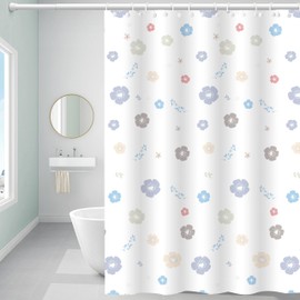 Cortina de ducha de plástico, EVA 5G, cortina de ducha de flores de dibujos animados, cortinas de ducha para baño con 3 pesos magnéticos y ojales inoxidables (flor de dibujos animados, 72 x 72