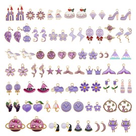 60pcs(30PAIRS) Assorted Gold Plated Enamel Dainty Dangle Pendants Charms Bulk for Earrings Jewelry Making Necklace Bracelet Craft Findings (Purple Theme)