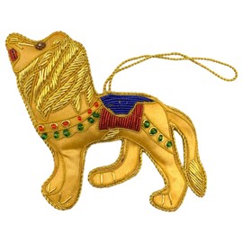 Carousel Lion Christmas Ornament, Zari Zardozi Embroidery, Handmade in India