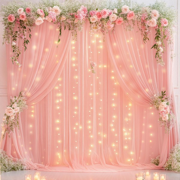 Wish Care 10ft x 10ft Baby Pink Chiffon Backdrop Curtain