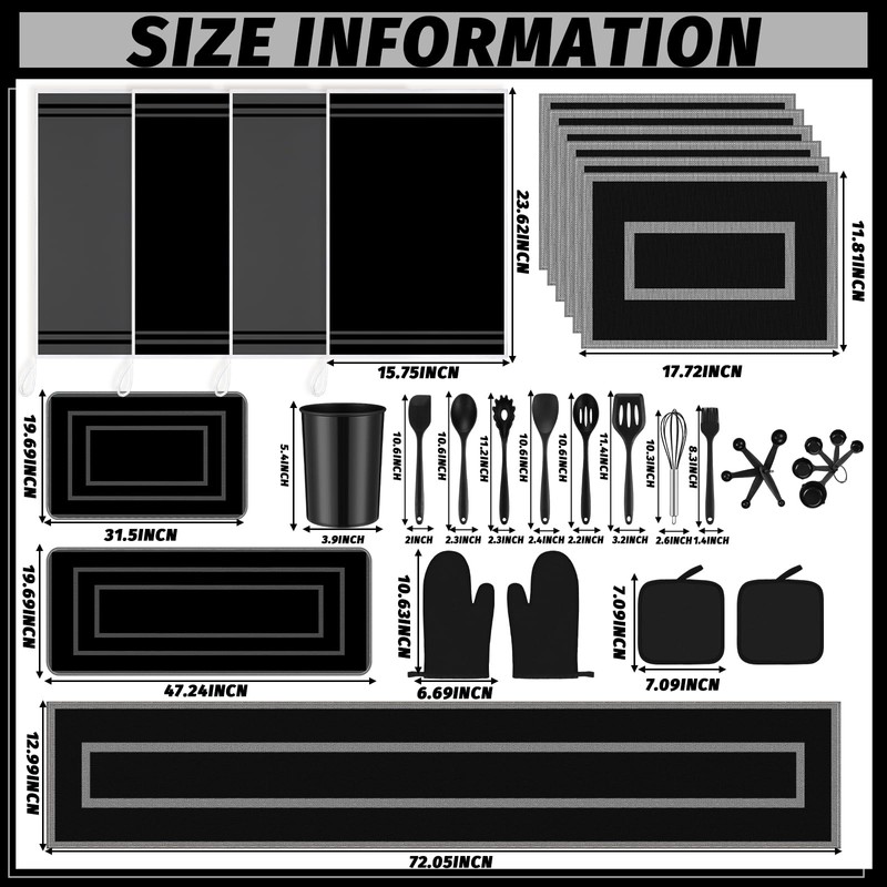 Purpeak 37 Pcs Black Kitchen Decor and Accessories Set Include