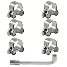 HARSKIYER 6 Pcs T Bolt Hose Clamp, 23-25mm 304 Stainless Steel Adjustable Tube Clamps, Heavy Duty Turbo Pipe Clamps with Socket Wrench for Industrial, Automotive