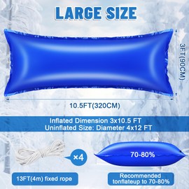 4x12 Ft Pool Pillows for Above Ground Pools, 0.6mm Thick Pool Pillows for Closing Winter, Large Air Pool Cover Pillow Kit for Winterizing with Ropes, Inflatable Cold Resistant Swimming Pool Pillow