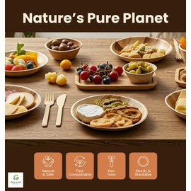 Palm Leaf Plates (Round and Square) 25-Pack Premium Disposable Plates Set Heavy Duty Eco Friendly Bamboo Plates (10x10, Round)