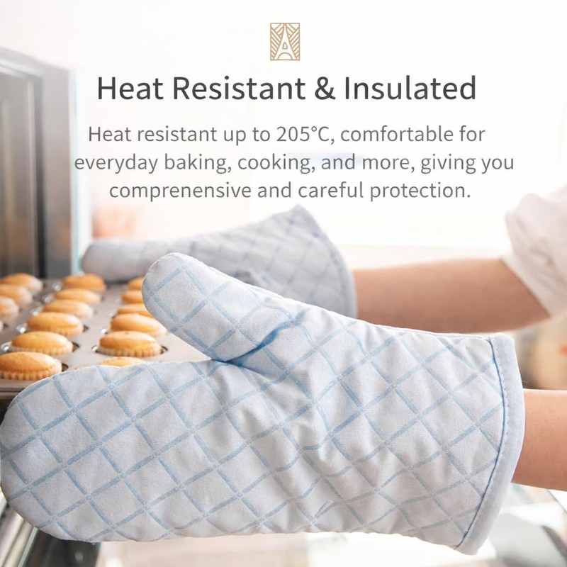 FORBAKE Heat Resistant Oven Mitts, 2-Pack (Individually Wrapped), Quilted Cotton