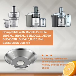 Juicer Mesh Filter Basket Compatible with Breville Juicer Models JE98XL,JE95XL,BJE200XL,BJE430SIL,JE900, BJE510XL,BJE530BSS including Mesh Strainer Bowl, Screws & Wrench（Base and Blade Not Included）