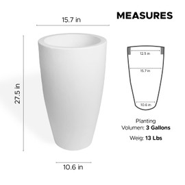 Elly Décor 27.5 inch Tall Planter for Indoor/Outdoor, Large Planter with Drainage, Lightweight & Durable Taper Pot, 27.5”x15.7”x10.6”, White