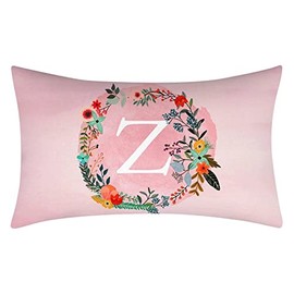 Fullfun Alphabet Letter Cushion Covers, Pink Double Sided Flower and Letter Printed Throw Pillow Covers Soft Polyester Decorative Pillow Cases for Sofa Couch Bedroom Home Decor (1PC, 30cm x 50cm)