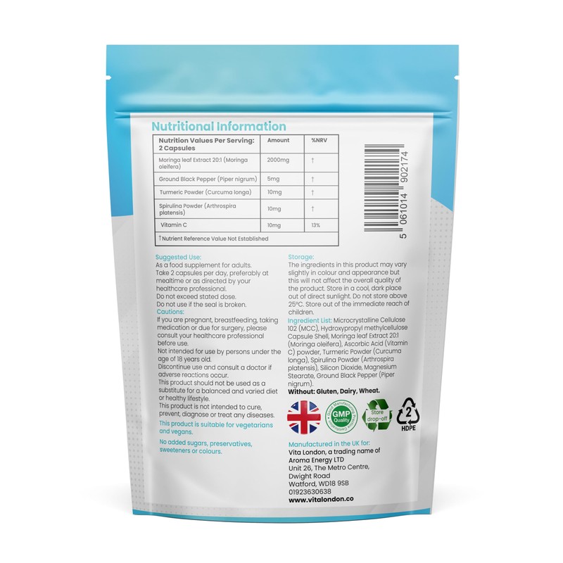 Moringa Leaf Capsules 2000mg | Added Vitamin C + Turmeric