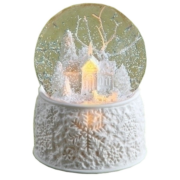 Roman 6" LED Porcelain Church with Sleigh Dome Battery Operated Without Batteries 100M Plays First Noel