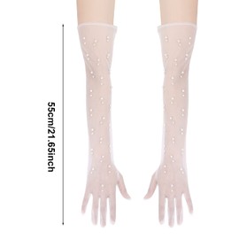 1 Pair Pearl Wedding Gloves - Elegant Long Tulle Bridal White Lace for Brides, Girls, Women