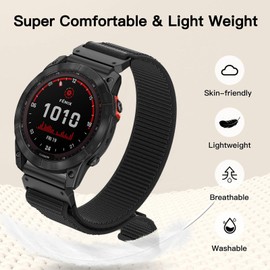 Strap for Garmin Fenix 7, Quickfit Bracelet 22 mm Nylon Velcro Strap for Garmin Fenix 5/5 Plus/6/6 Pro/7Pro/8 47 mm, Garmin Epix 2, Instinct/Instinct 2 Solar, Forerunner 935/945/955/745, Approach