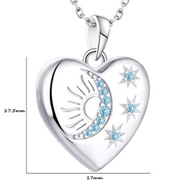 Starnny Heart Locket for Opening Pictures 925 Silver Photo Locket Pendant Necklace with Star/Moon/Sun Birthstone Pendant Gifts for Family, Sterling Silver, Cubic Zirconia