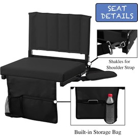 Amazing for less Stadium Seat for Bleachers with Padded Cushion Foldable Stadium Seat Chairs with Back Support, Shoulder Strap, Built-in Cup Holder (Black, 1-Chair)