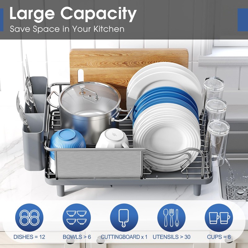 Urackify Stainless Steel Dish Drying Rack - Large Capcity 304
