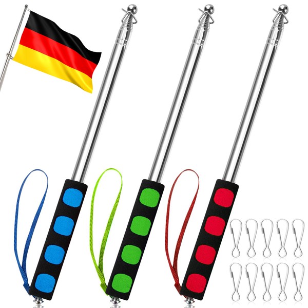 Telescopic Flag Pole, Pack of 3, 2.5 m Stainless Steel