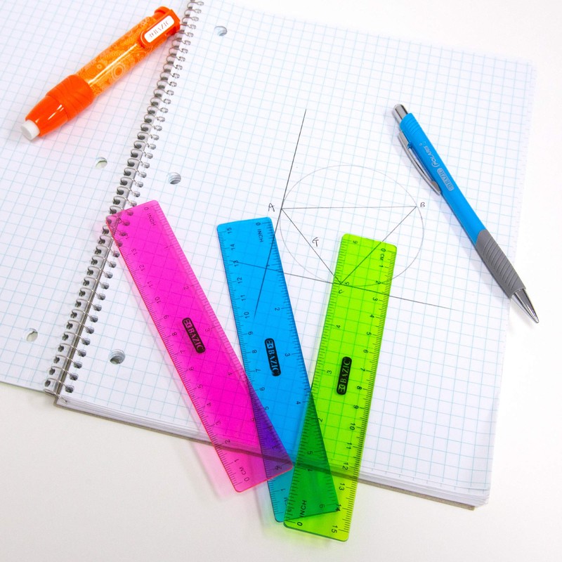 BAZIC Products Plastic Ruler 6" (15cm), Inches Centimeter Metric Measuring