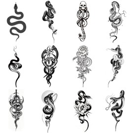 Pack of 12 Temporary Tattoos Snake, Fake Tattoo Stickers, Death Eater Tattoos Temporary, Make Yourself Iridescent (Snake)
