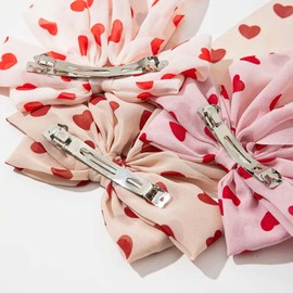 1pcs Heart Hair Clips - Nude Pink Fabric Bow Claw Clips Ribbon Bow Heart Designs One Word Hair Barrettes Sweet Hair Clip Creative Hair Accessories with Spring for Hair Styles