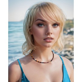 Lightock Simple Choker Necklace for Women Real Stone Healing Crystals Necklaces 4mm Beaded Choker Jewelry Anxiety Meditation Gift for Women (16"+2"), Stone, egg yolk stone