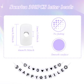Sunrica 300Pcs Vowel Letter Pony Beads for Friendship Bracelets Making 4X7mm Individual Round White Alphabet Beads E