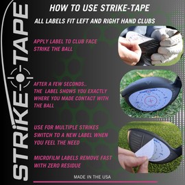 STRIKEPRO Strike-Tape Golf Club Impact Labels. Universal Club face Stickers, Drivers, hybrids, and Irons. All Impact Labels fit Left or Right Hand Clubs. Immediate Swing Analysis. (2)