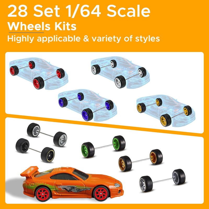 28 Set 1/64 Wheels and Tires Kit, 1:64 Scale Model