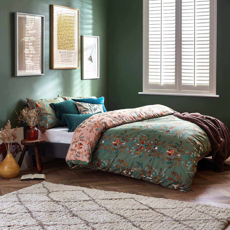 furn. Luna Wood Duvet Cover Set, Fern Green, Single