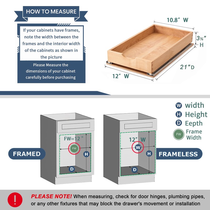 Draworia Pull Out Cabinet Drawers - 6x2 Size Options (12-23'W,18-21'D),