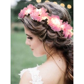 Fashband Flower Crown Headbands Lighted Wreath Garland Headband Pink Flower Hair Accessories Party Headpiece for Women and Girls