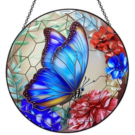 Stained Glass Window Hanging,Large Butterfly Suncatcher,12 inch Stained Glass Suncatcher,Butterfly Home Decor for Indoor Window,Hand Glass Panel Sun Catcher (BUTTERFLY-B-12in)