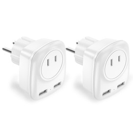 [2 Pack] Type E/F Germany European Travel Adapter,Multifunctional Portable Wall Outlet with 2 USB Charging Ports,US to Most of Europe EU German French Russia Iceland Spain Greece Norway…